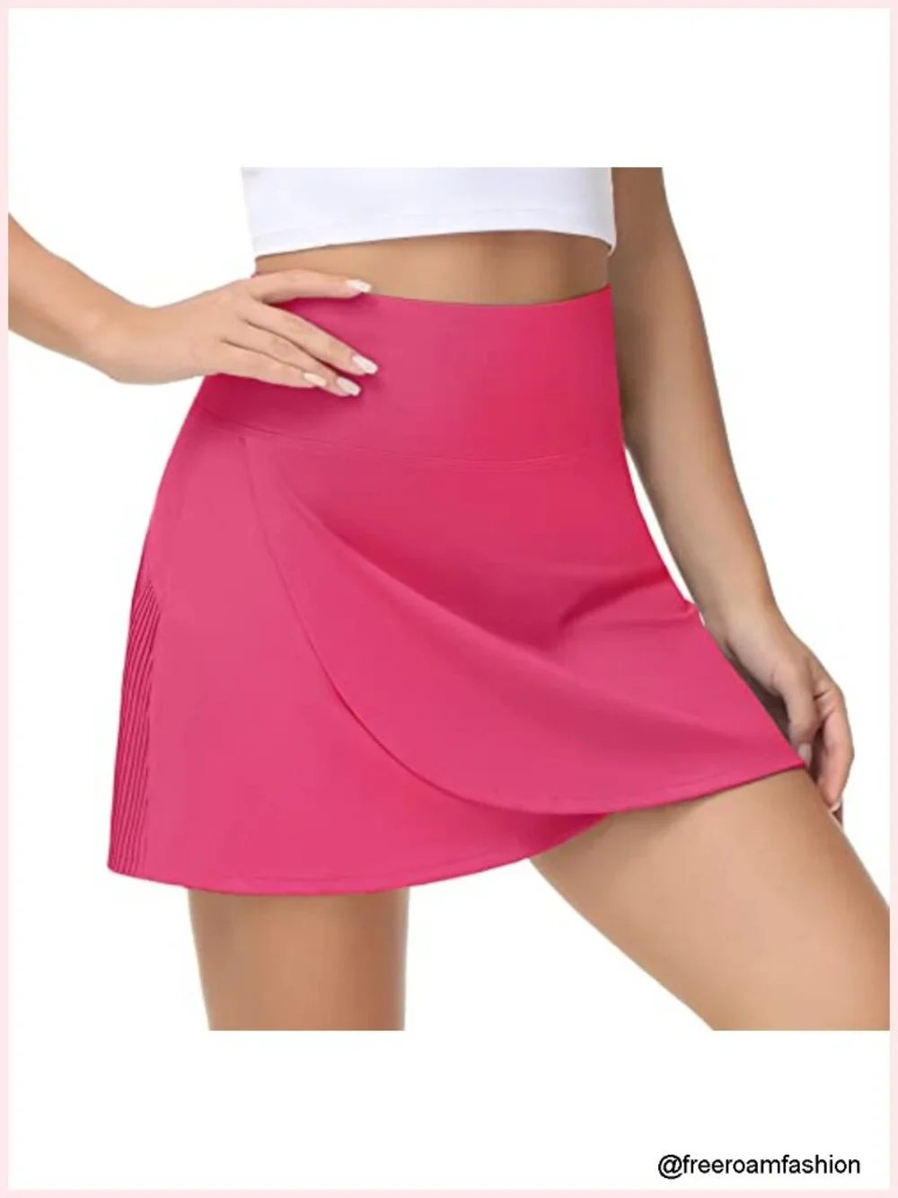 High Waisted Pleated Crossover Skorts with Built-in Shorts, Two Pockets, for